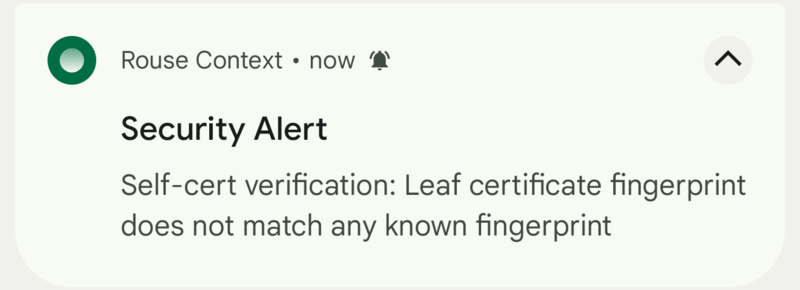 Security Alert notification — self-cert