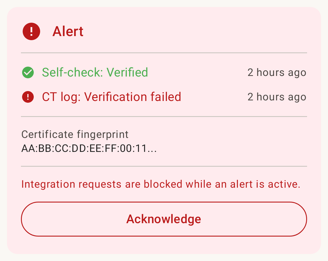 Trust status — CT log alert